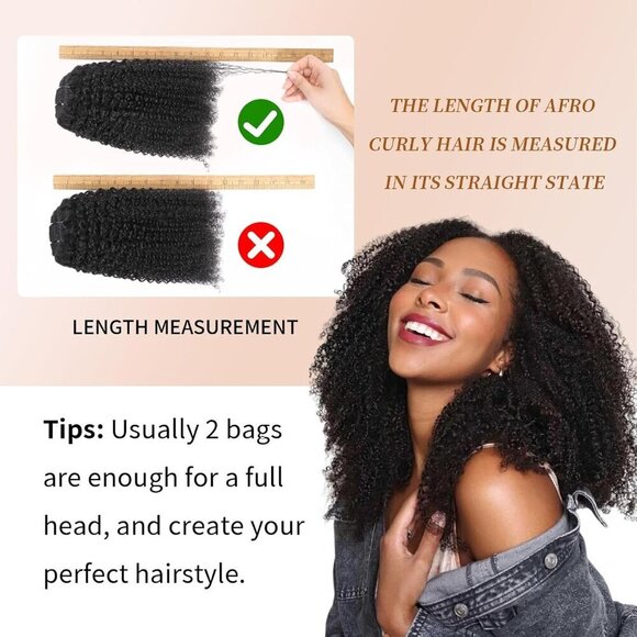 Human Hair Clip Ins Afro Kinky Curly 14 Inch 8pcs Natural Black Perfect for Blac